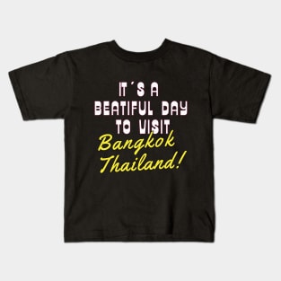 Bangkok Thailand. White text. Gift ideas for the travel enthusiast. Kids T-Shirt